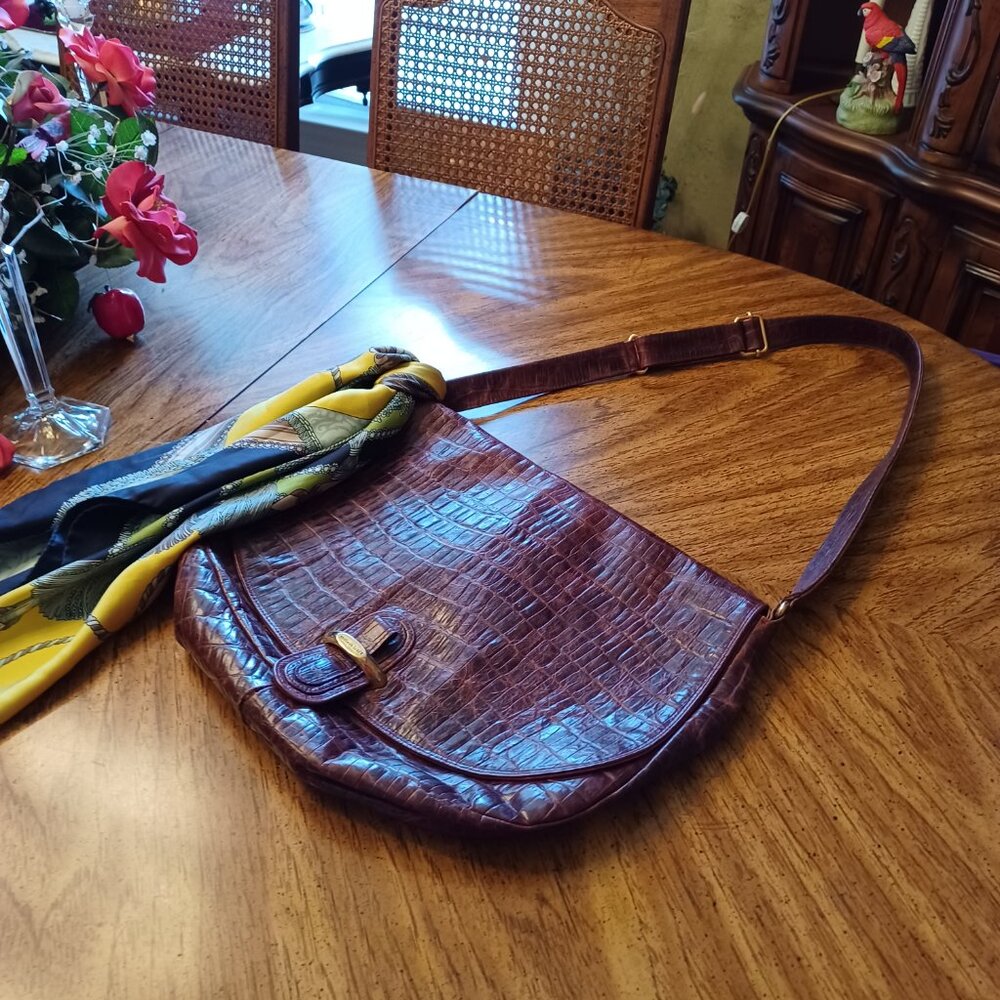 Antonio Scepi Brown Crocodile Leather Saddle Messenger Bsg